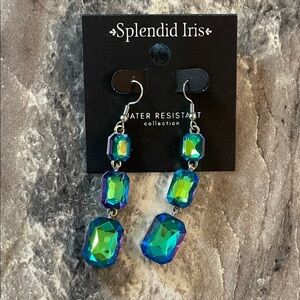 Splendid Iris Vibrant Blue, Purple and Green Glimmering Earrings